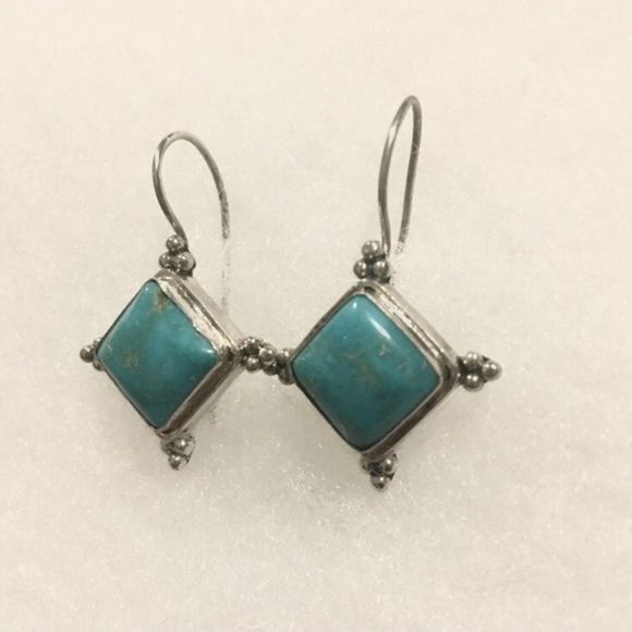 Vintage Turquoise Sterling Silver Drop Earrings - Picture 3 of 7